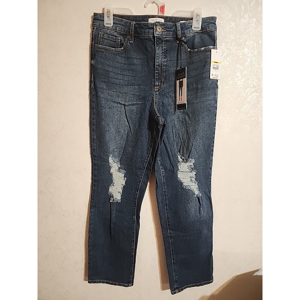 Sofia Vergara Jeans Womens Leslie Distressed Super High Rise Slim Straight sz 8